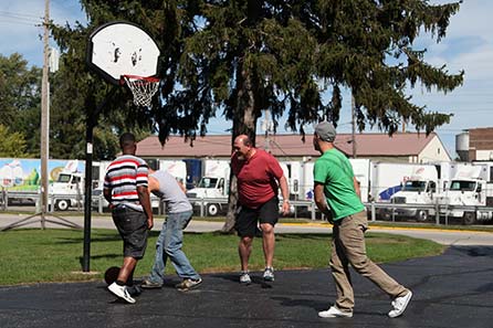 Playing basketball